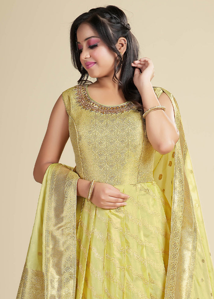 2 pc Lemon Readymade Silk Gown Set