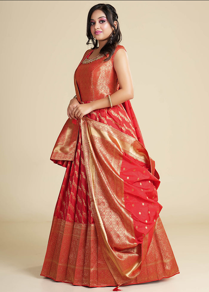 2 pc Red Readymade Silk Gown Set