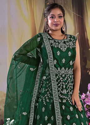 2 Pc Green Readymade Net Gown