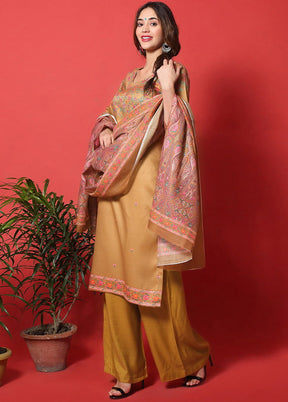 3 Pc Gold Digital Print Unstitched Cotton Salwar Suit