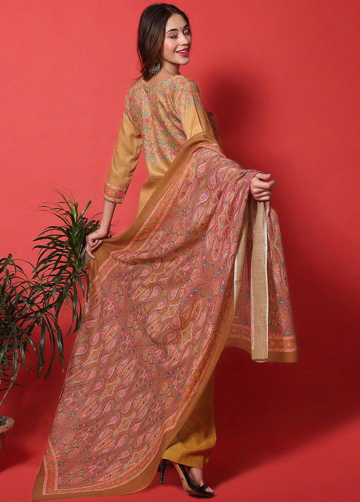 3 Pc Gold Digital Print Unstitched Cotton Salwar Suit