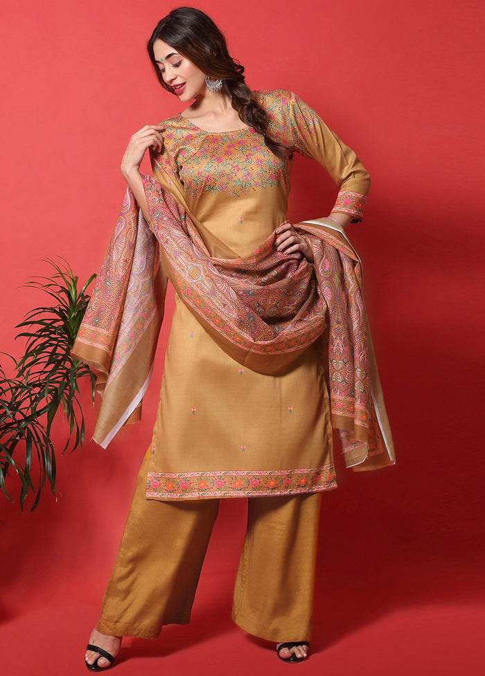 3 Pc Gold Digital Print Unstitched Cotton Salwar Suit