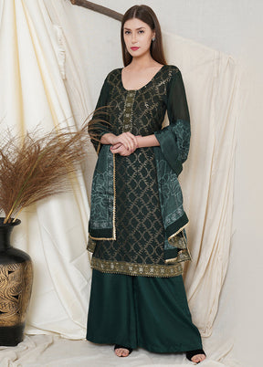 3 Pc Green Chinon Chiffon Unstitched Suit Set