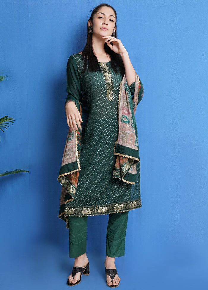 3 Pc Green Unstitched Chinon Chiffon Suit Set