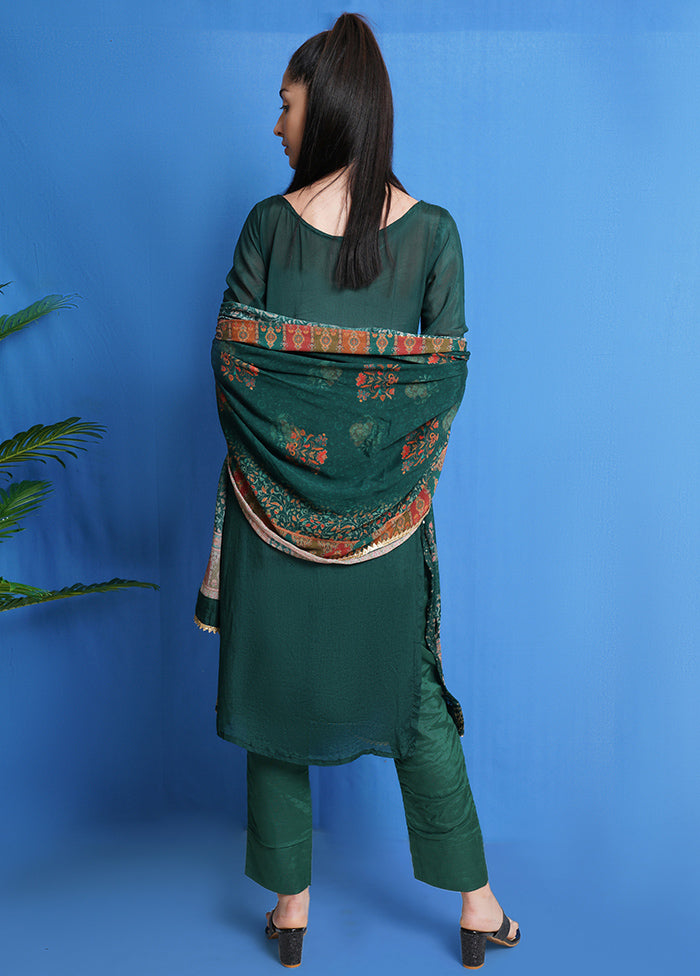 3 Pc Green Unstitched Chinon Chiffon Suit Set