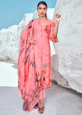 3 Pc Pink Unstitched Cotton Printed Suit Set