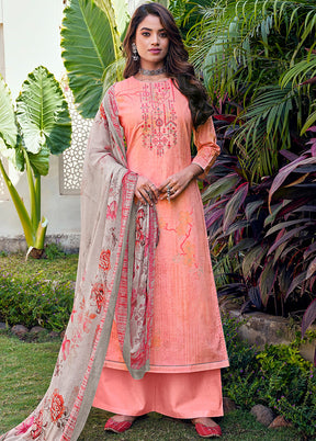 3 Pc Peach Unstitched Cotton Suit Set