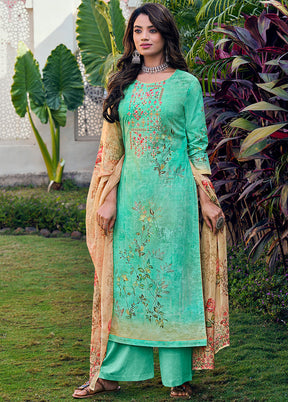 3 Pc Sea Green Unstitched Cotton Suit Set