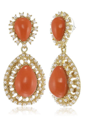 Estele 24 Kt Gold Plated Orange drop Dangle Earrings For Girls