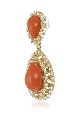 Estele 24 Kt Gold Plated Orange drop Dangle Earrings For Girls