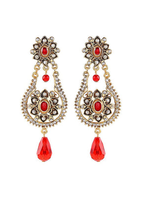Estele Traditional Gold Plated Fancy Dangler Chandbali Pearl Kundan Latest Design Earrings for Styli