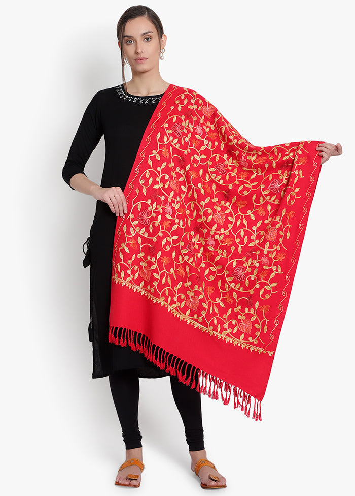 Red Kashmiri Embroidered Woolen Stole