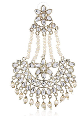 Estele 24Kt tradional long Chandbali with White Pearls for Women and Girls