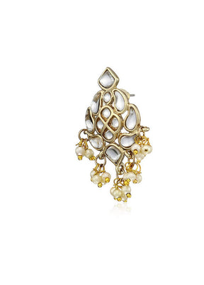 Estele 24Kt Gold Plated Kundan Chandbali Hook Dangler Stylish Fancy Party Wear Earrings For Women