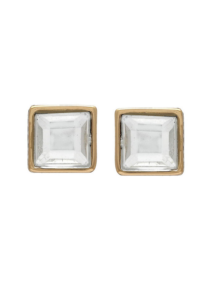 Estele 24Kt Gold Plated Square Shaped Earrings with Austrain Topaz Crystal for Women and Girls
