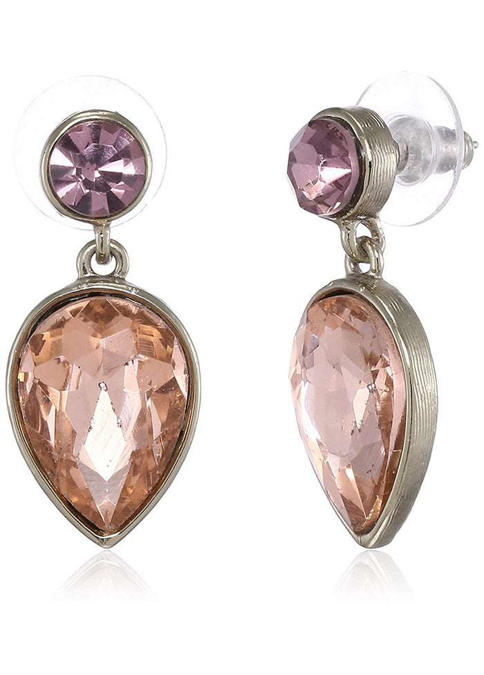 Estele 24 Kt Gold Plated Peach Pear Austrian crystal Drop Earrings for Girls