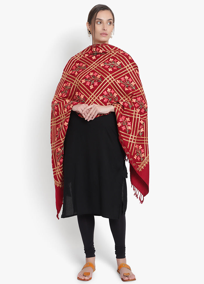 Red Kashmiri Embroidered Woolen Stole