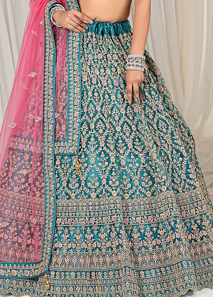 3 Pc Rama Net Semi Stitched Lehenga Set