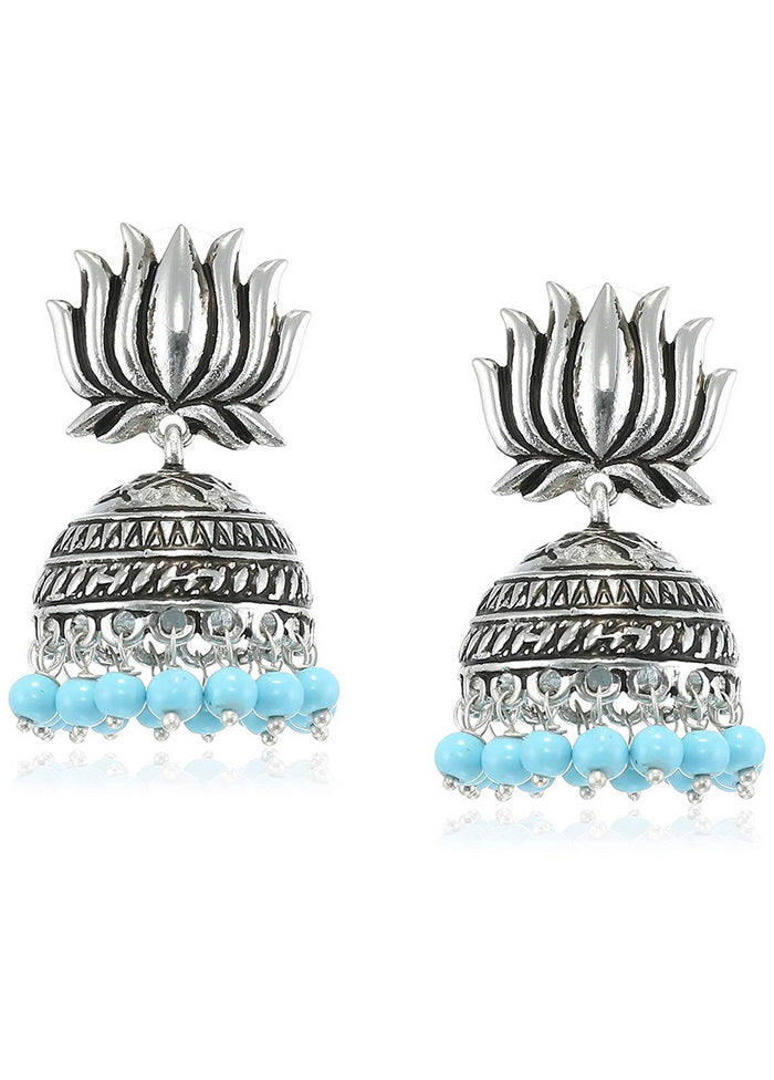 Estele Silver Plated Lotus Design Oxidised Jhumka Jhumki Earring For Girls and Women