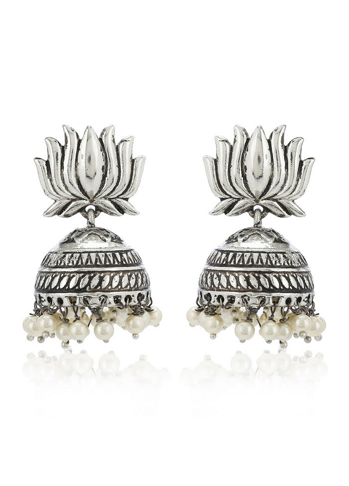 Estele traditional silver plated oxidised jhumki earrings