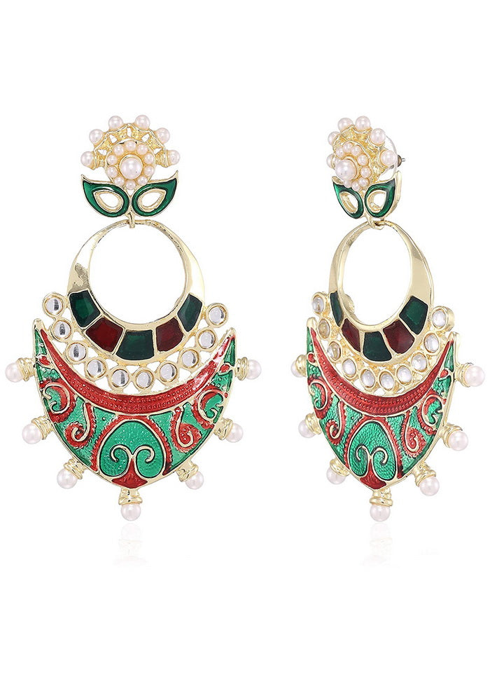 Estele Red colour and Green colour Enamel Dangle earrings for women