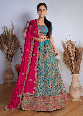 3 Pc Firoza Net Semi Stitched Lehenga Set