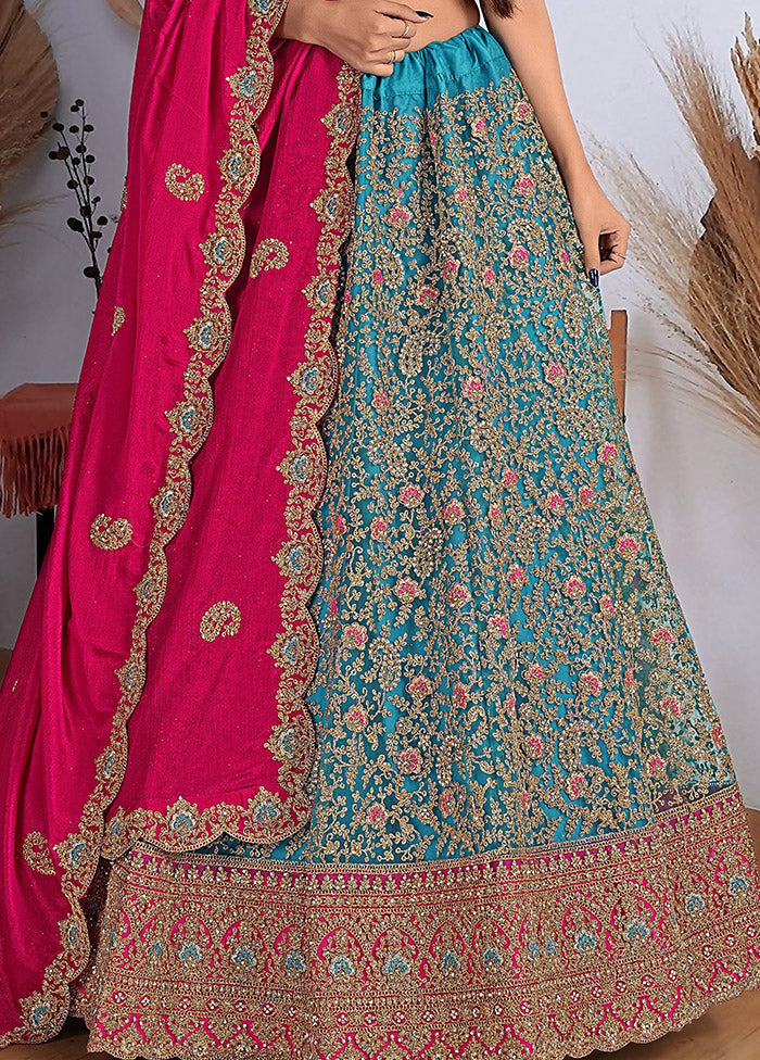 3 Pc Firoza Net Semi Stitched Lehenga Set