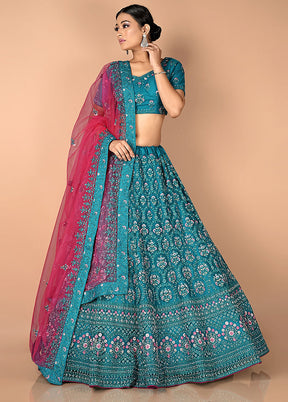 3 Pc Firoza Net Semi Stitched Lehenga Set