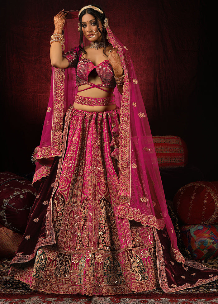 3 Pc Rani Velvet Semi Stitched Lehenga Set