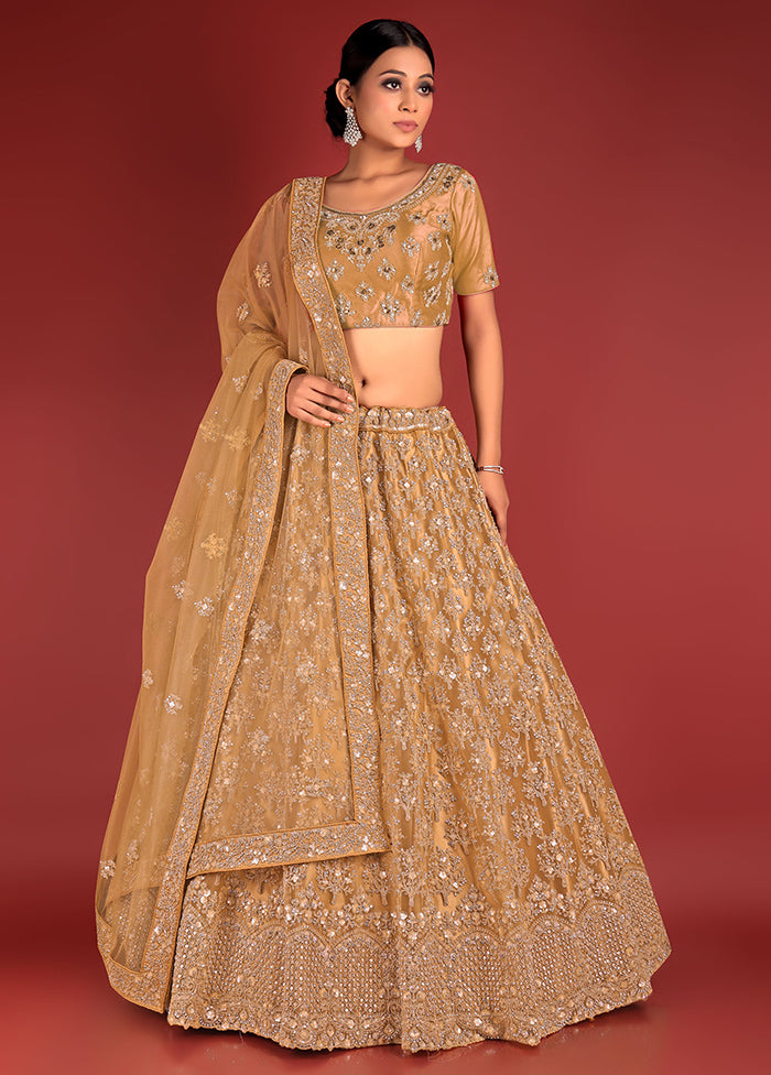 3 Pc Chiku Net Semi Stitched Lehenga Set