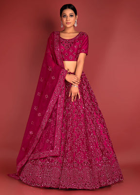 3 Pc Rani Net Semi Stitched Lehenga Set