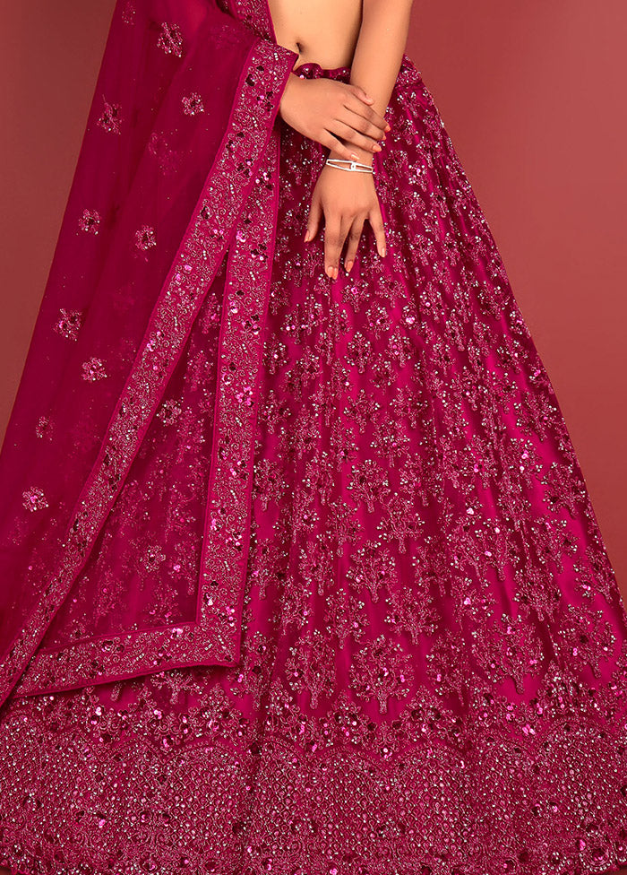 3 Pc Rani Net Semi Stitched Lehenga Set