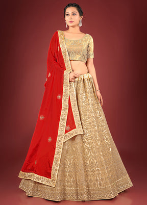 3 Pc Chiku Net Semi Stitched Lehenga Set