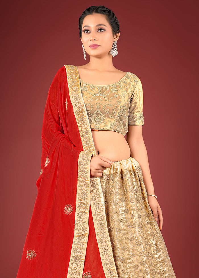 3 Pc Chiku Net Semi Stitched Lehenga Set