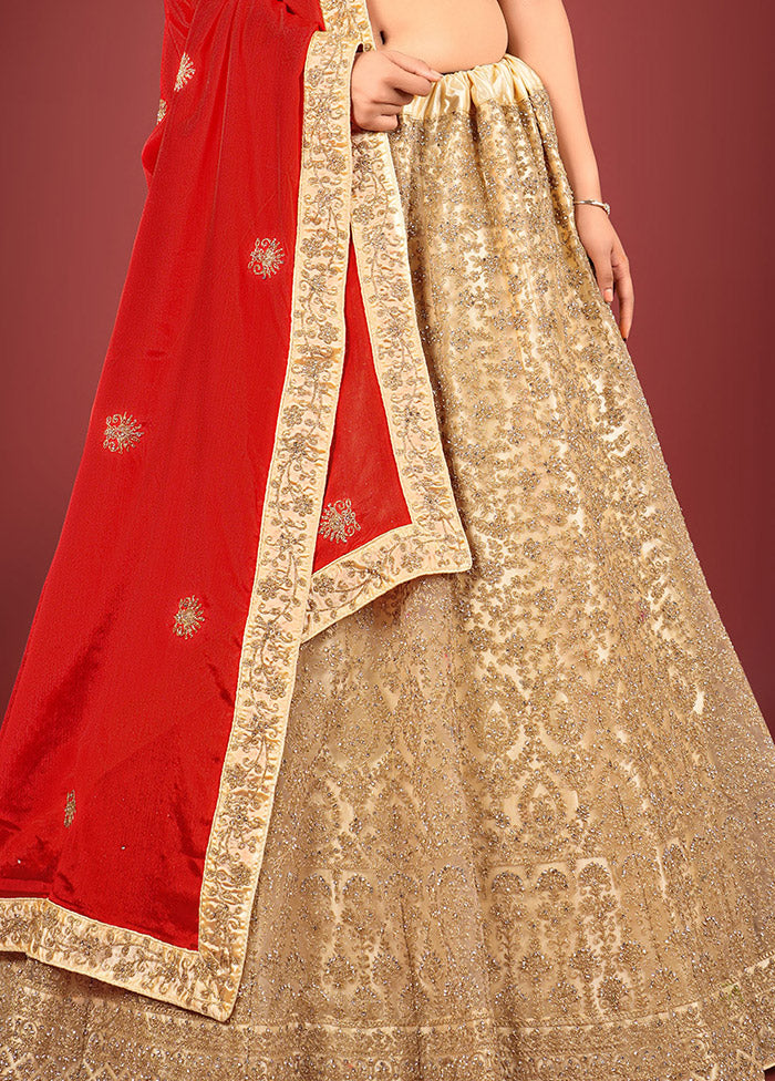 3 Pc Chiku Net Semi Stitched Lehenga Set