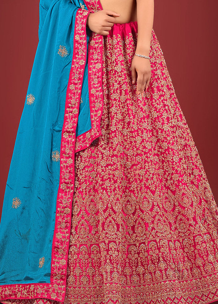 3 Pc Rani Net Semi Stitched Lehenga Set