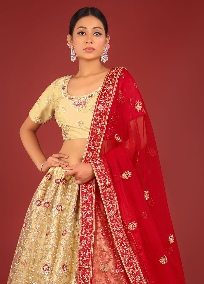 3 Pc Chiku Net Semi Stitched Lehenga Set