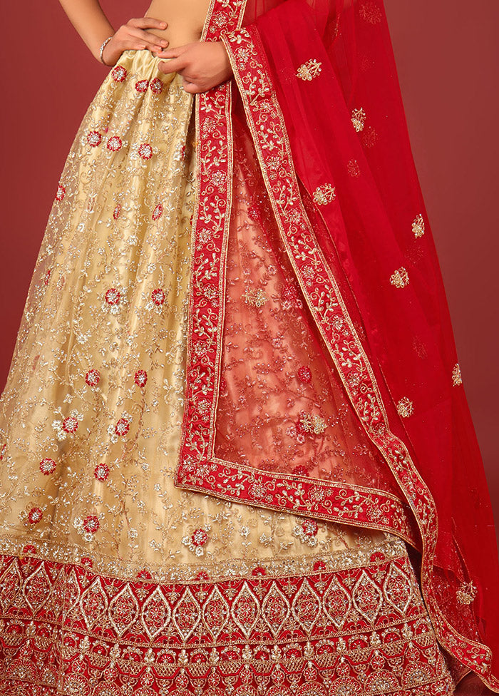 3 Pc Chiku Net Semi Stitched Lehenga Set