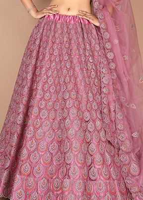 3 Pc Pink Net Semi Stitched Lehenga Set