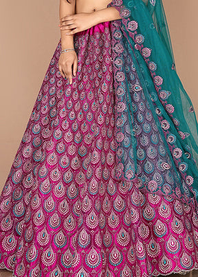 3 Pc Rani Net Semi Stitched Lehenga Set