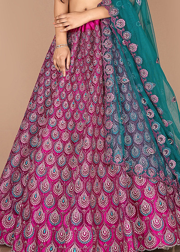 3 Pc Rani Net Semi Stitched Lehenga Set