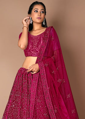 3 Pc Rani Net Semi Stitched Lehenga Set