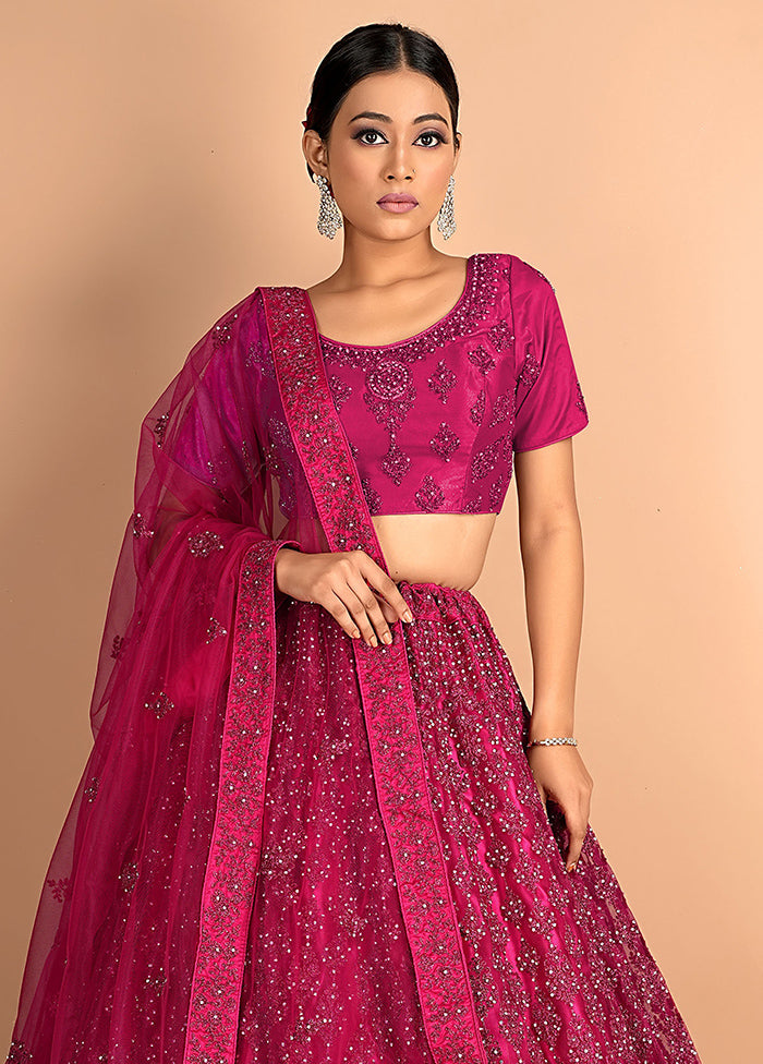 3 Pc Rani Net Semi Stitched Lehenga Set