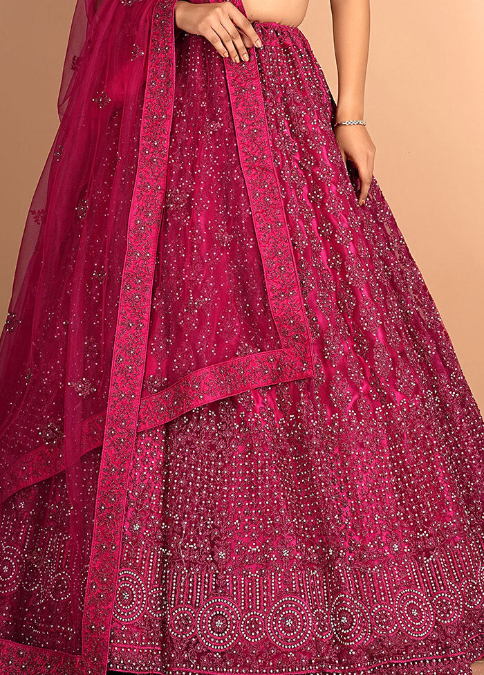 3 Pc Rani Net Semi Stitched Lehenga Set