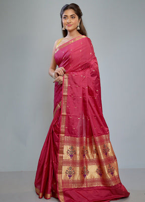 Pink Kanjivaram Silk Saree With Blouse Piece