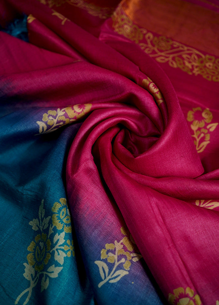 Pink Tussar Silk Saree With Blouse Piece