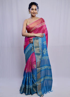 Pink Tussar Silk Saree With Blouse Piece