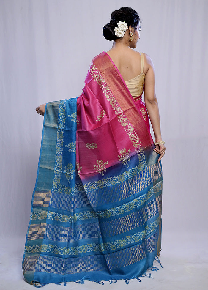 Pink Tussar Silk Saree With Blouse Piece