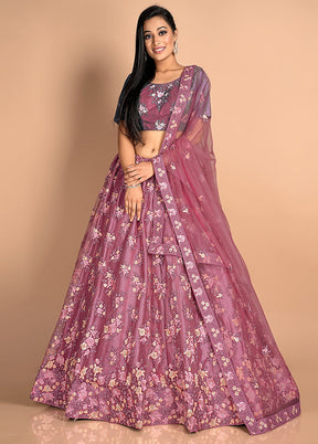 3 Pc Pink Net Semi Stitched Lehenga Set