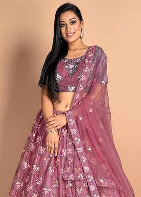 3 Pc Pink Net Semi Stitched Lehenga Set